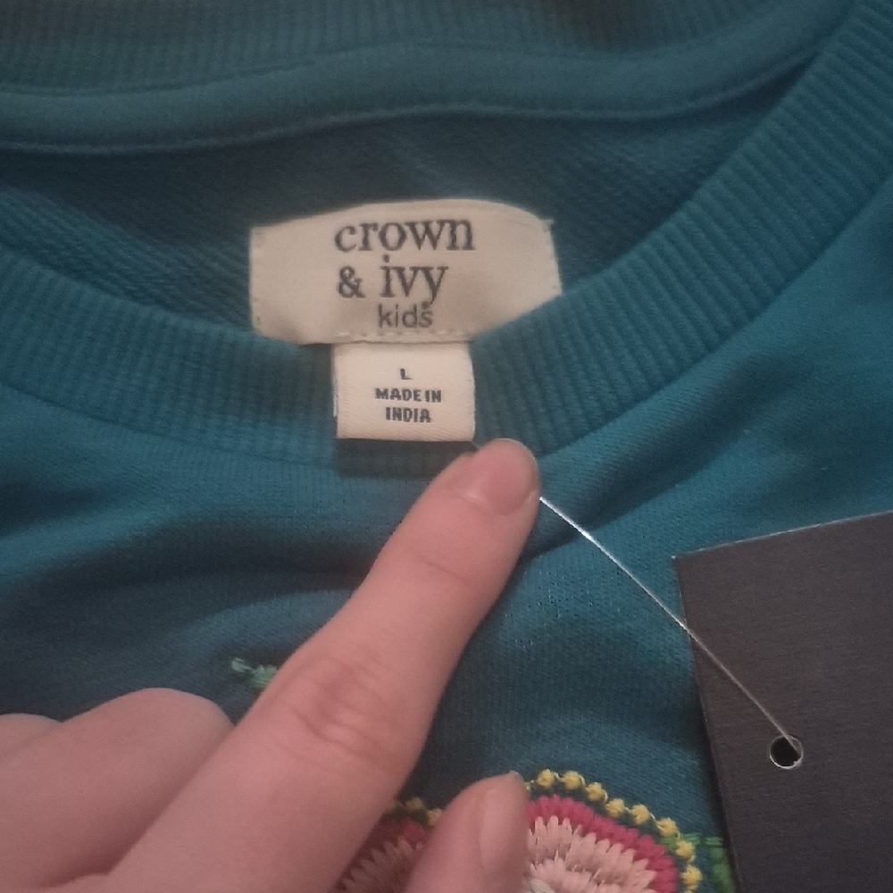 crown & ivy Teal Floral Kids Sweater - Picture 2 of 5